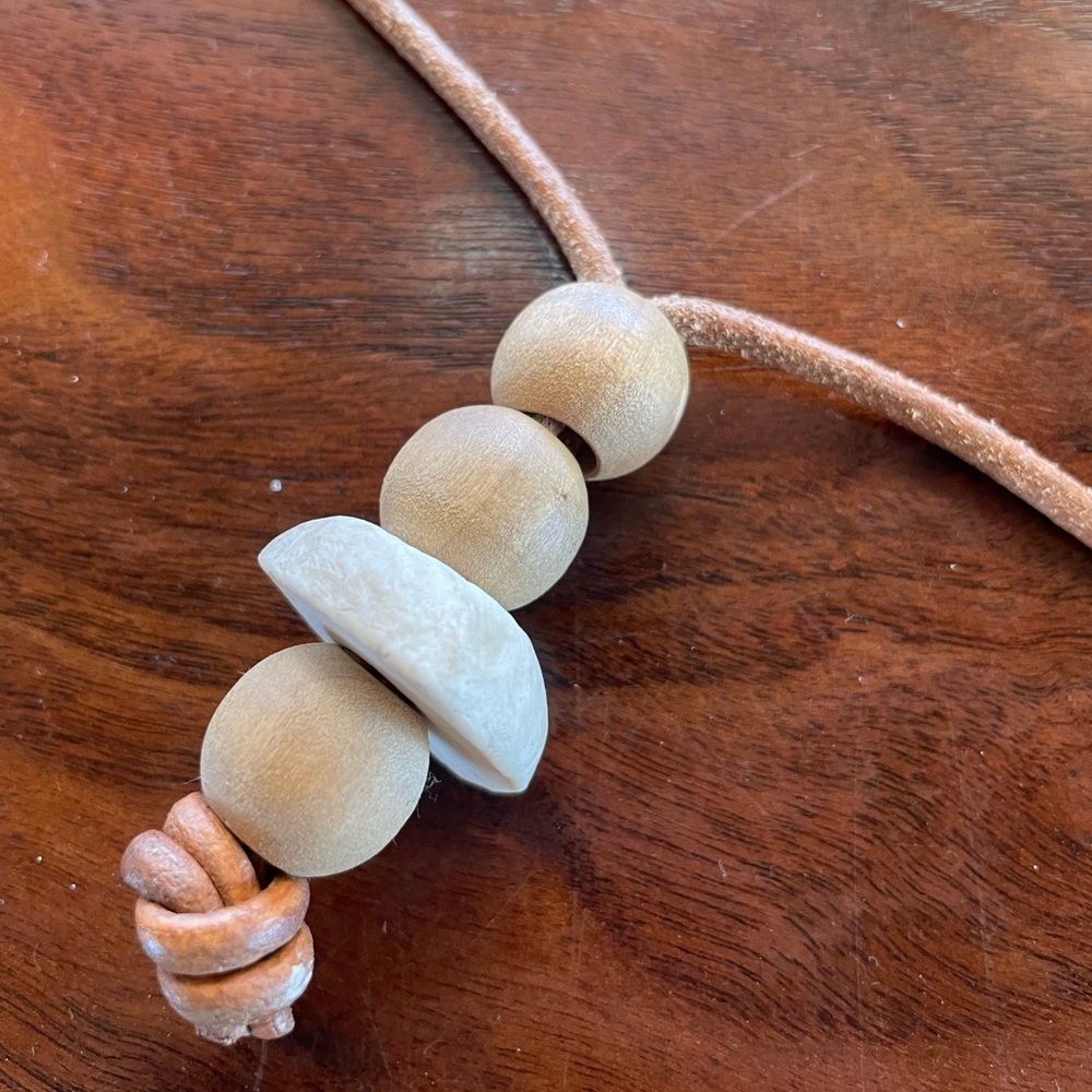 Beige Straw Sun Hat with Leather Cord - Picture 3 of 3
